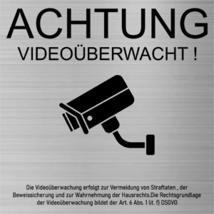 Videoüberwachungsschild mit DSGVO Hinweis 100x100 mm selbstklebend wetterfest Kunststoff silberne Metalloptik