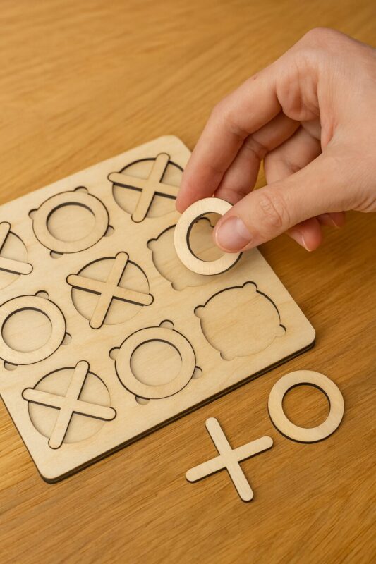 Tic Tac Toe Holzspiel 4mm Pappel handgefertigt Lernspiel Familie Kinder Geschenk – Bild 3