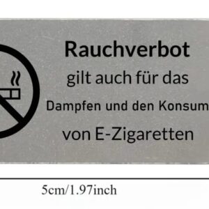Rauchverbot Schild Edelstahl 5x2,5cm selbstklebend Lasergravur E-Zigaretten STOP
