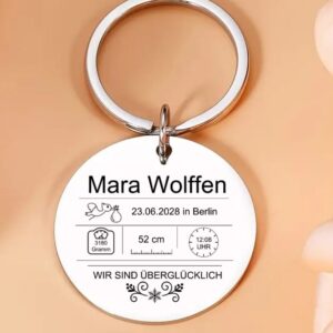 Baby Geschenk Silber Gravur Schlüsselanhänger Taufe Geburt Individuell Edelstahl