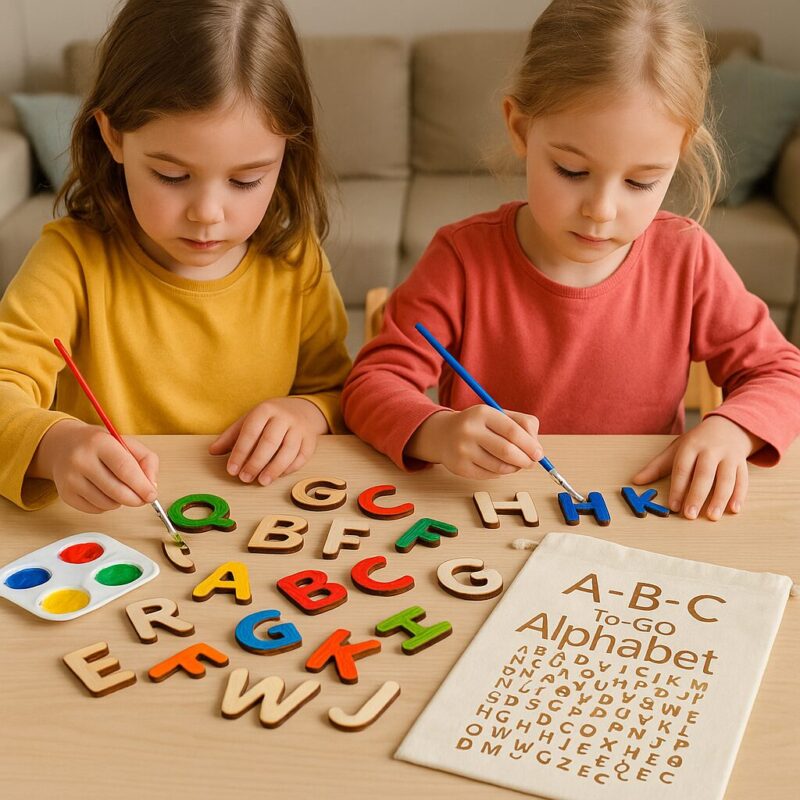 Kinder Lernspielzeug Alphabet Holzbuchstaben Set 52/104tlg bemalbar handmade – Bild 2
