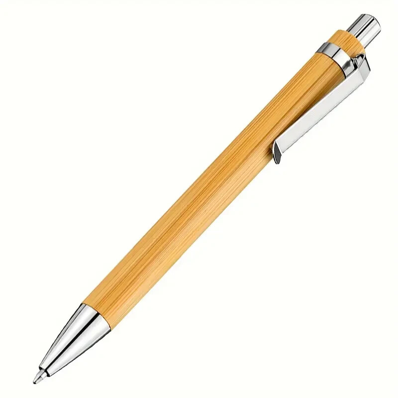 Bambus-Kugelschreiber mit Namensgravur, Druckstift aus Holz mit Metallclip