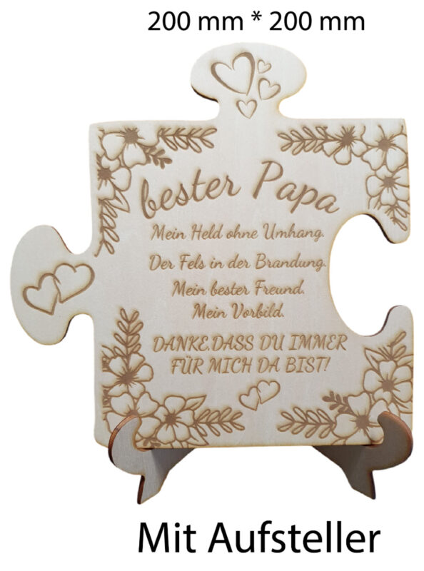 Holz-Puzzleteil für Papa, Vatertagsgeschenk mit Gravur, Aufsteller, 20 x 20 cm