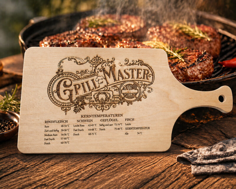 Grill Master Grillbrett Schneidebrett aus Erlenholz mit Gravur, Servierbrett
