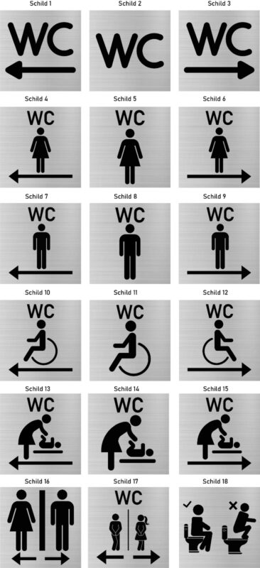 WC-Schild Toilettenschild Hinweisschild Türschild aus Gravierkunststoff 80 x 80 mm